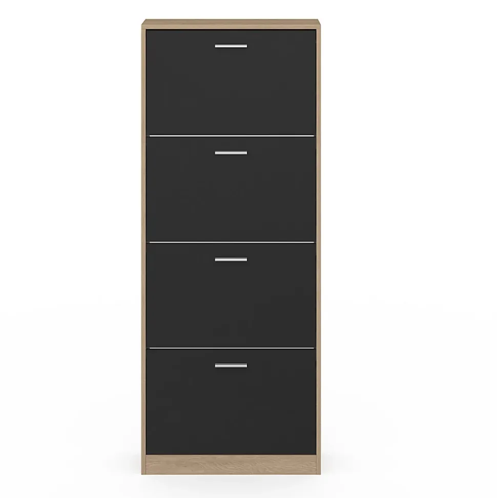 Meuble à chaussures 24 paires KLARK imitation hêtre 4 portes noires