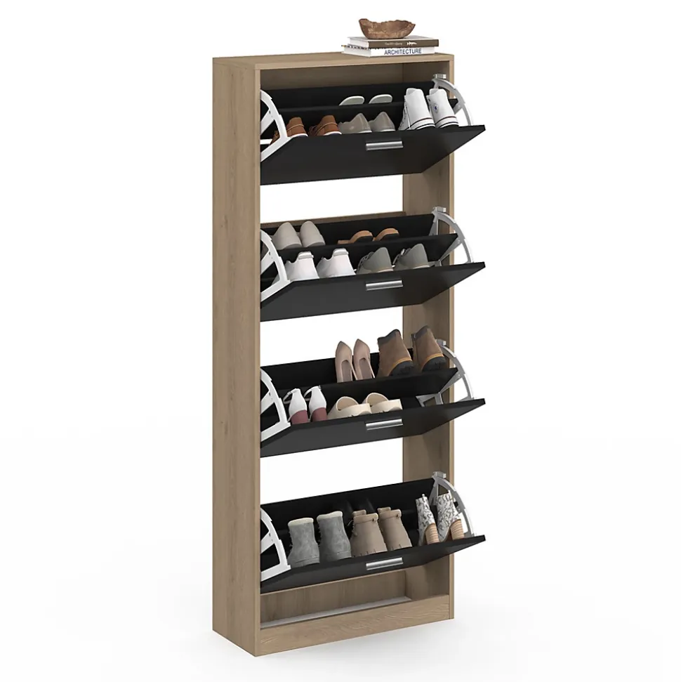 Meuble à chaussures 24 paires KLARK imitation hêtre 4 portes noires