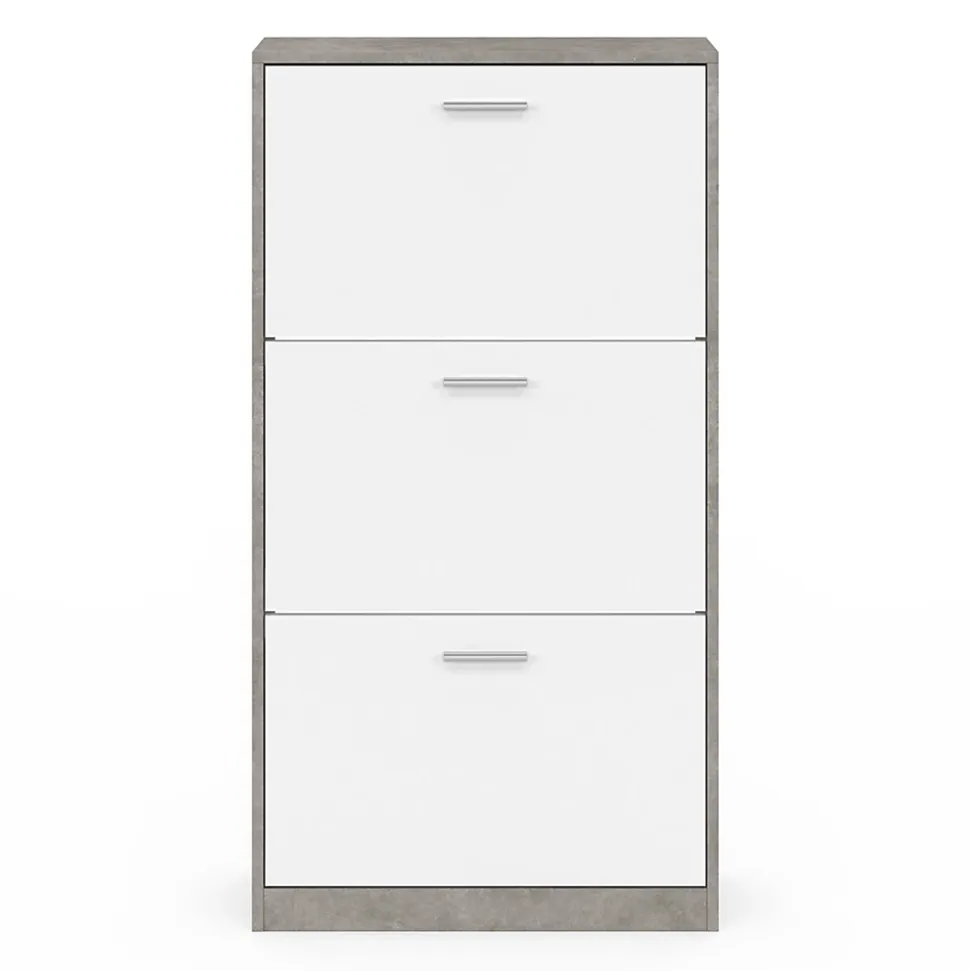 Meuble à chaussures 18 paires KLARK effet béton 3 portes blanches