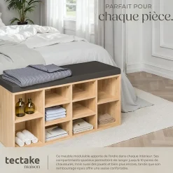 Meuble à chaussures 10 paires Coussin de siège gris foncé/marron