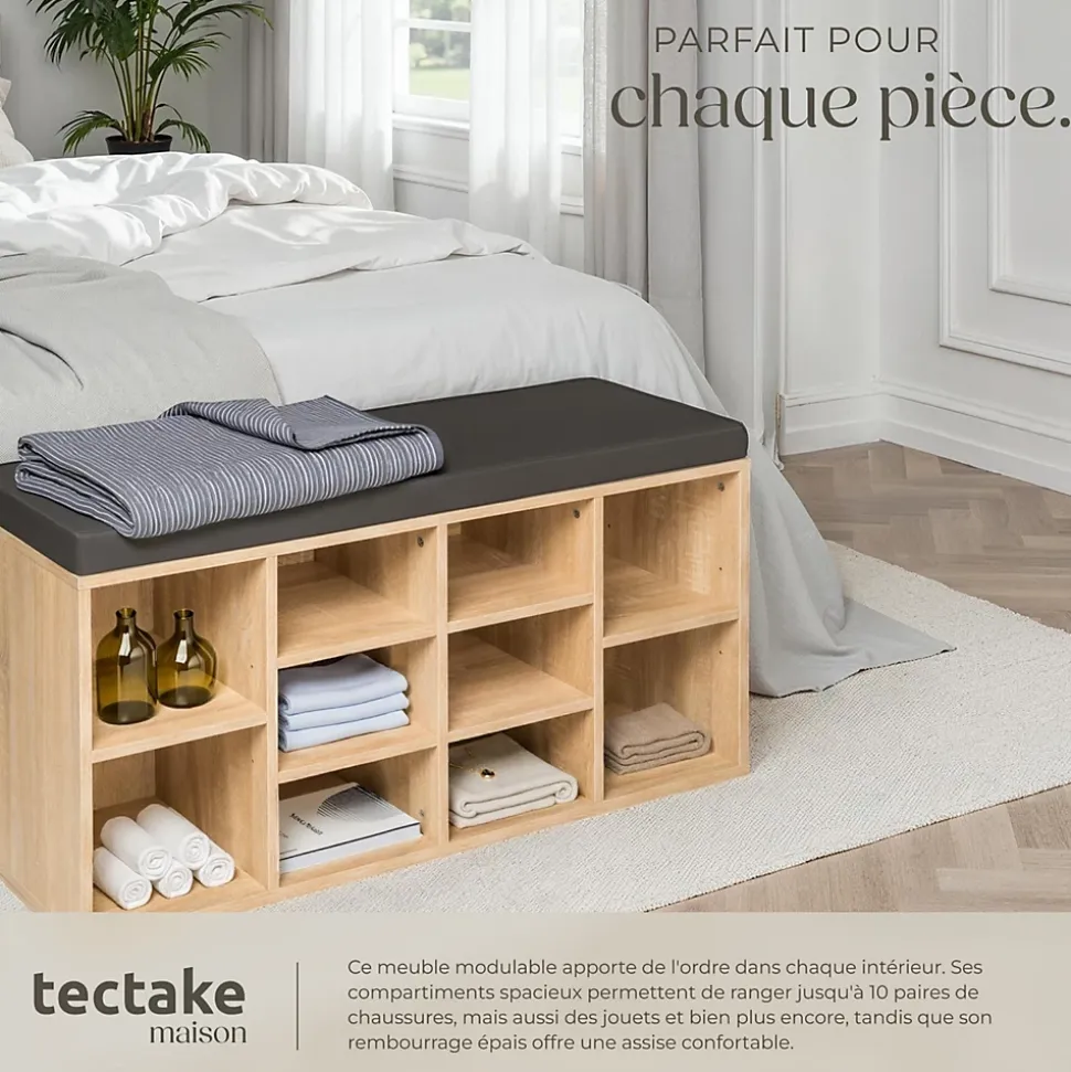 Meuble à chaussures 10 paires Coussin de siège gris foncé/marron