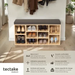 Meuble à chaussures 10 paires Coussin de siège gris foncé/marron
