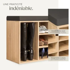 Meuble à chaussures 10 paires Coussin de siège gris foncé/marron