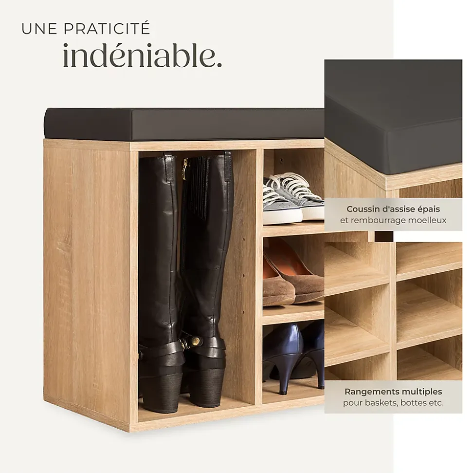 Meuble à chaussures 10 paires Coussin de siège gris foncé/marron