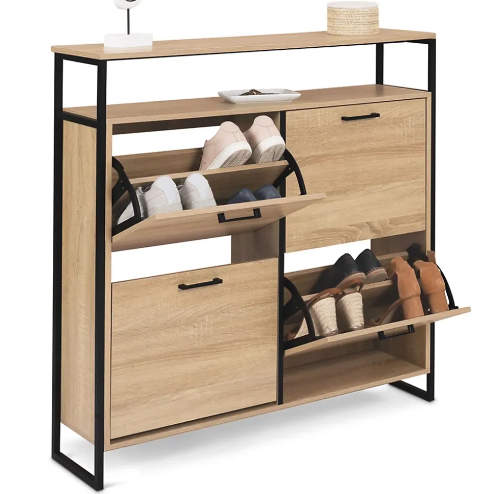 Meuble à chaussures 16 paires LUIS 4 portes avec étagère supérieure design industriel