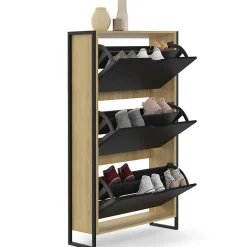 Meuble à chaussures 18 paires BOSTON 3 portes noires design industriel