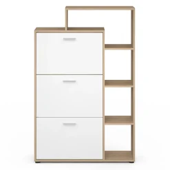 Meuble à chaussures 18 paires KLARK imitation hêtre 3 portes blanches avec étagère