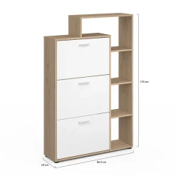 Meuble à chaussures 18 paires KLARK imitation hêtre 3 portes blanches avec étagère