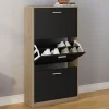 Meuble à chaussures 18 paires KLARK imitation hêtre 3 portes noires