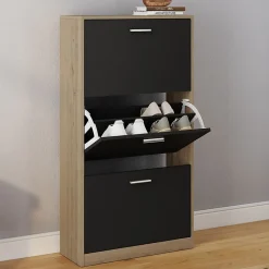 Meuble à chaussures 18 paires KLARK imitation hêtre 3 portes noires