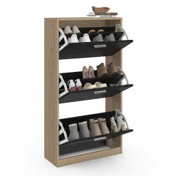 Meuble à chaussures 18 paires KLARK imitation hêtre 3 portes noires