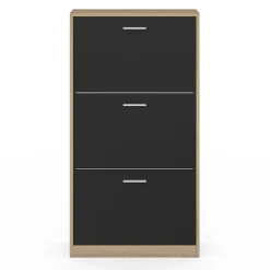 Meuble à chaussures 18 paires KLARK imitation hêtre 3 portes noires