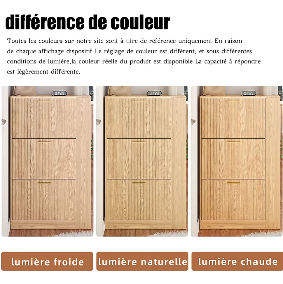 Meuble à Chaussures 3 Portes avec Niche Ouverte, Meuble d'Entrée Design Moderne en MDF - 70x23,5x115 cm - Bois Naturel