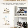 Meuble à chaussures 2 portes abattants 2 étagères poignées métal noir MDF blanc