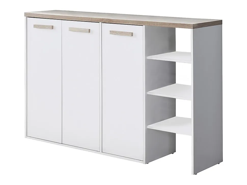 Meuble à chaussures 3 portes et 3 niches - Blanc et Naturel clair - SKAIDO