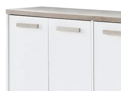 Meuble à chaussures 3 portes et 3 niches - Blanc et Naturel clair - SKAIDO