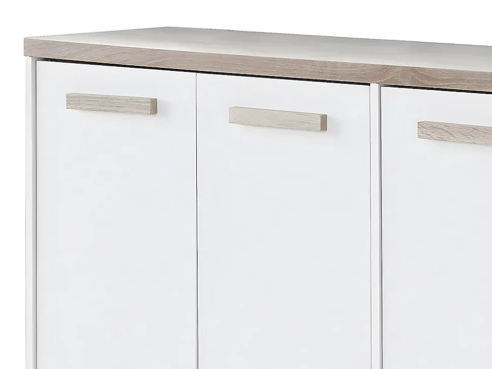 Meuble à chaussures 3 portes et 3 niches - Blanc et Naturel clair - SKAIDO