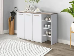 Meuble à chaussures 3 portes et 3 niches - Blanc et Naturel clair - SKAIDO