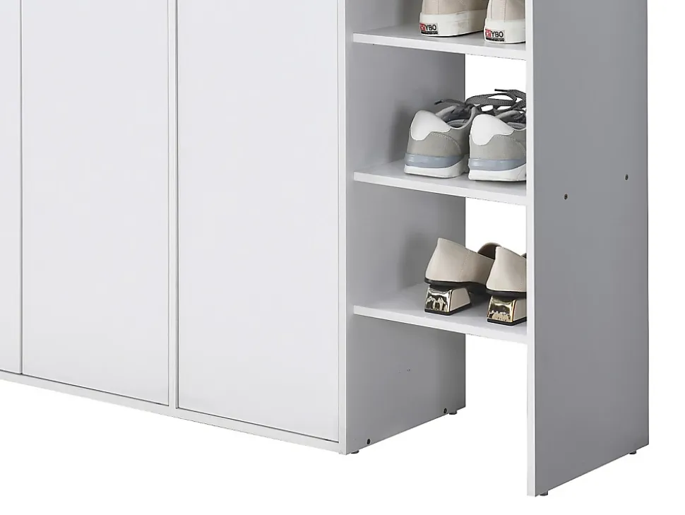 Meuble à chaussures 3 portes et 3 niches - Blanc et Naturel clair - SKAIDO
