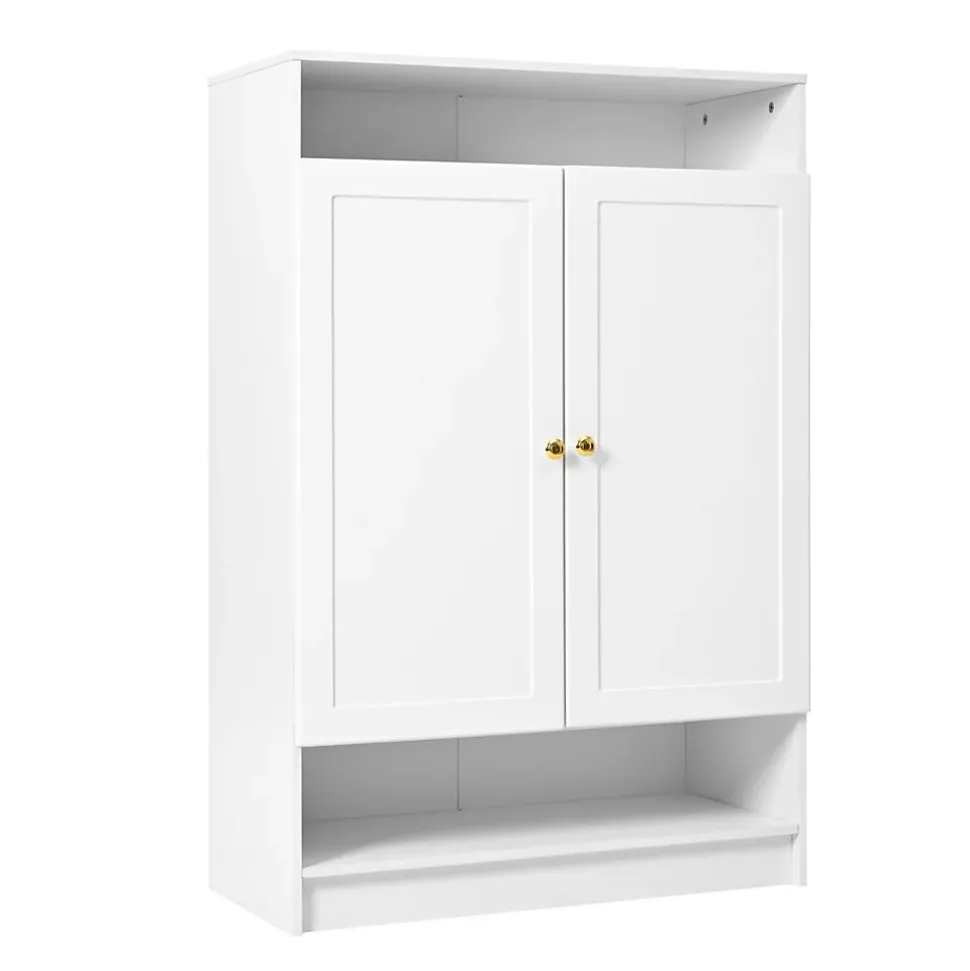 Meuble à Chaussures 2 Portes avec Étagères Réglables, Poignées Or, Armoire à Chaussures en Mélamine Métal - 73x34x109 cm, Blanc