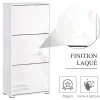 Meuble à chaussures 3 portes abattantes 3 compartiments MDF blanc laqué
