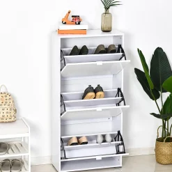 Meuble à chaussures 3 portes abattantes 3 compartiments MDF blanc laqué