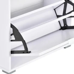 Meuble à chaussures 3 portes abattantes 3 compartiments MDF blanc laqué
