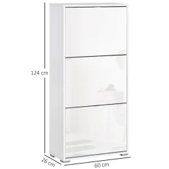 Meuble à chaussures 3 portes abattantes 3 compartiments MDF blanc laqué
