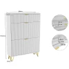 Meuble à chaussures 2 portes, design ondulé blanc, pieds hauts, espace extensible, surface imperméable et facile à nettoyer