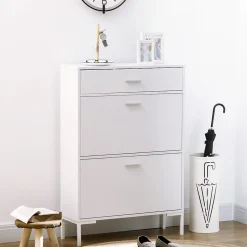 Meuble à chaussures 2 portes étagères réglables tiroir style moderne dim. 75 x 26 x 110 cm blanc