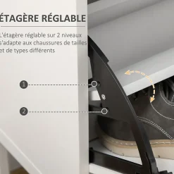 Meuble à chaussures 2 portes étagères réglables tiroir style moderne dim. 75 x 26 x 110 cm blanc