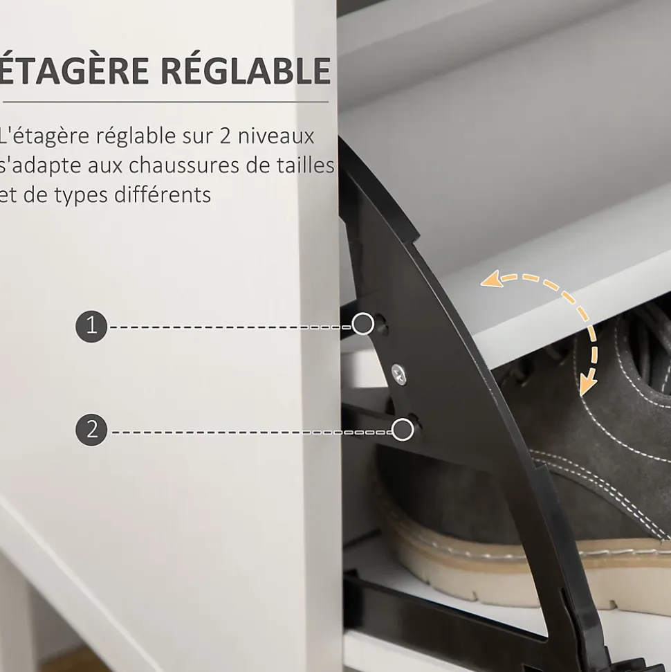 Meuble à chaussures 2 portes étagères réglables tiroir style moderne dim. 75 x 26 x 110 cm blanc