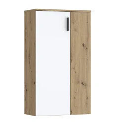 Meuble à Chaussures 2 portes décor bois de chêne et blanc mat - AMELIE