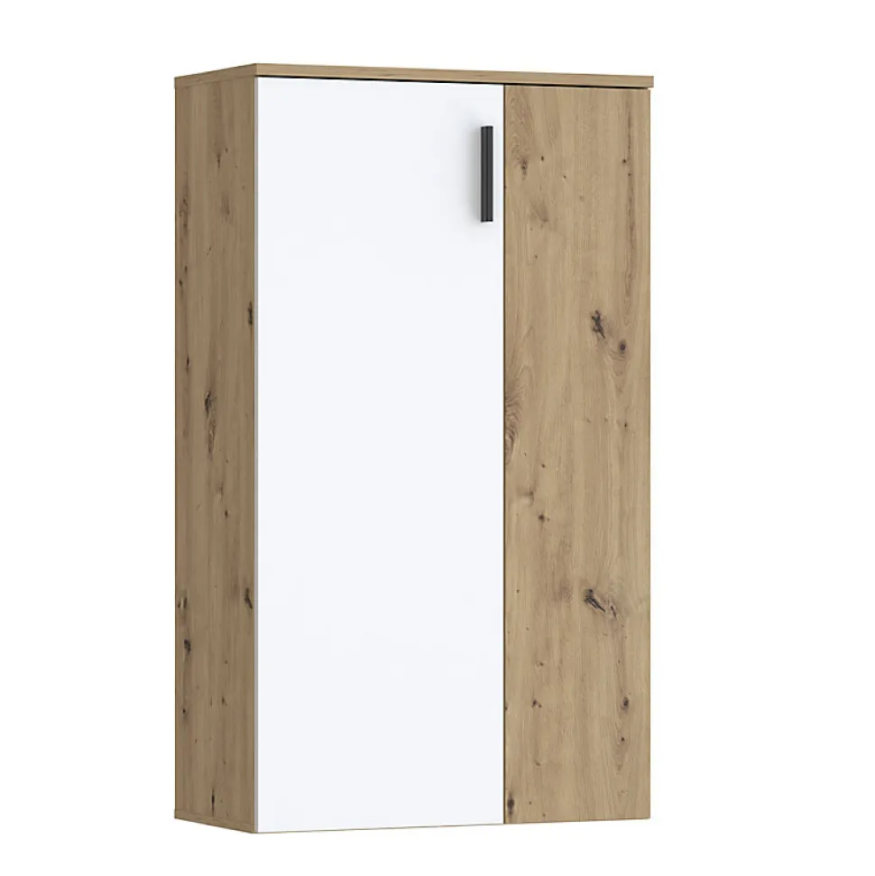 Meuble à Chaussures 2 portes décor bois de chêne et blanc mat - AMELIE