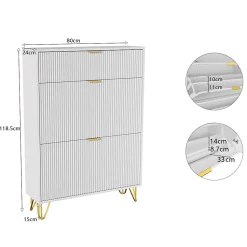 Meuble à chaussures 2 portes, design ondulé blanc, pieds hauts, espace extensible, surface imperméable et facile à nettoyer