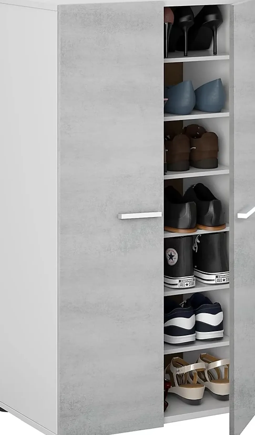 Meuble à chaussures 2 portes coloris Blanc / Ciment en mélamine - Dim: 103 x 55 x 36 cm