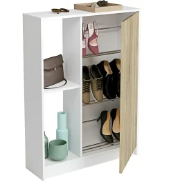 Meuble à chaussures 1 porte coloris blanc brillant/cambrian - Hauteur 110 x Longueur 80 x Profondeur 25 cm