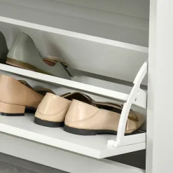 Meuble à chaussures 2 tiroirs rabattables 2 étagères tiroir blanc