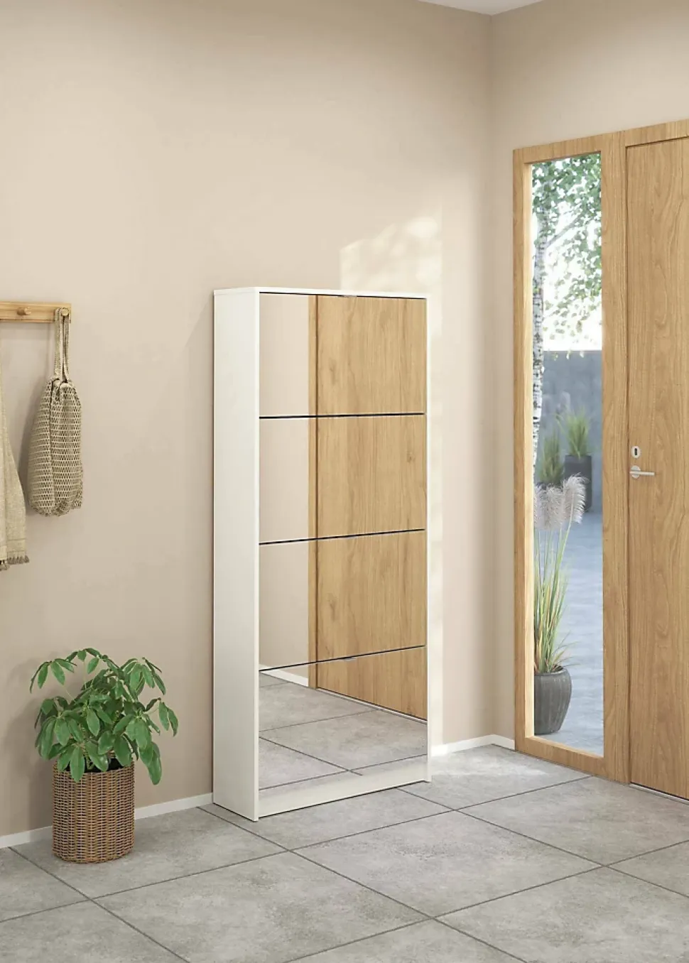 Meuble à chaussures Aepytus, Meuble à chaussures, Armoire d'entrée polyvalente, Rangement pour chaussures, 70x24 h162 cm, Blanc