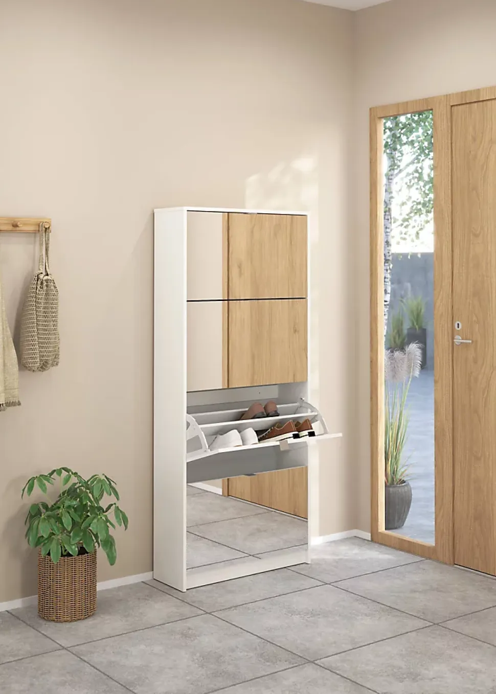 Meuble à chaussures Aepytus, Meuble à chaussures, Armoire d'entrée polyvalente, Rangement pour chaussures, 70x24 h162 cm, Blanc