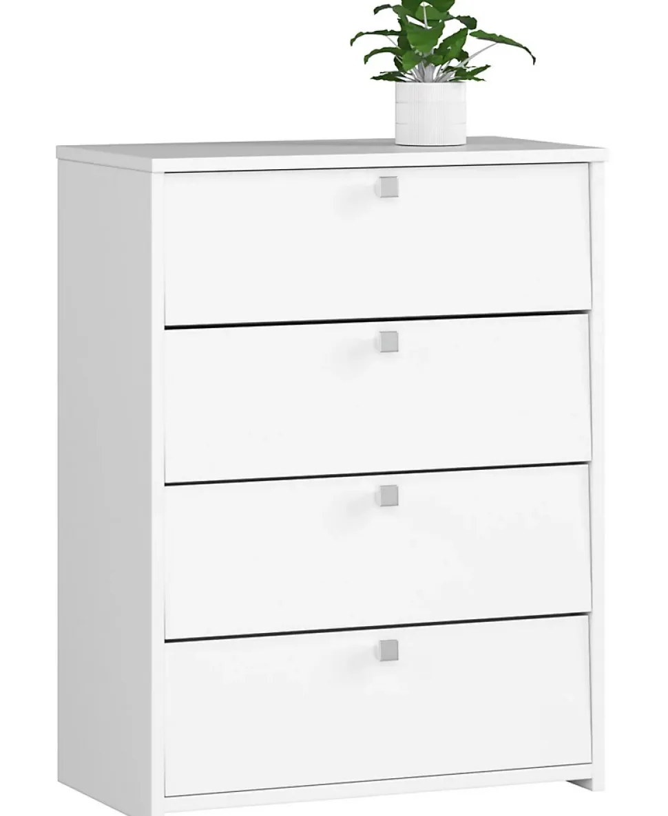 Meuble à chaussures AKORD RUBIN Blanc 66 cm 4 portes façade Blanche 4 étagères 66x36x85 cm