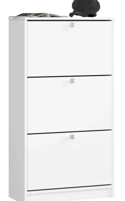 Meuble à chaussures AKORD Blanc 60 cm 3 portes façade Blanche 3 étagères 60x28,5x113 cm