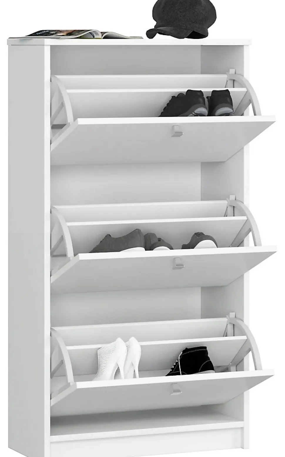 Meuble à chaussures AKORD Blanc 60 cm 3 portes façade Blanche 3 étagères 60x28,5x113 cm