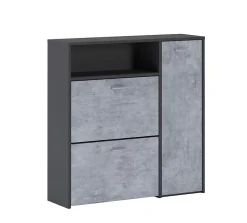 Meuble à chaussures Aldaya, Etagere à chaussures peu encombrante, Meuble avec 3 portes pliantes, 92x27h94 cm, Anthracite, Ciment