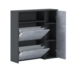 Meuble à chaussures Aldaya, Etagere à chaussures peu encombrante, Meuble avec 3 portes pliantes, 92x27h94 cm, Anthracite, Ciment