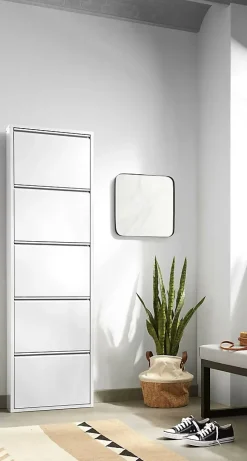 Meuble à chaussures Alginet, Etagere à chaussures peu encombrante, Etagere à chaussures en métal 5 portes, 50x15h169 cm, Blanc