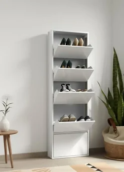 Meuble à chaussures Alginet, Etagere à chaussures peu encombrante, Etagere à chaussures en métal 5 portes, 50x15h169 cm, Blanc