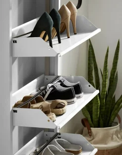 Meuble à chaussures Alginet, Etagere à chaussures peu encombrante, Etagere à chaussures en métal 5 portes, 50x15h169 cm, Blanc