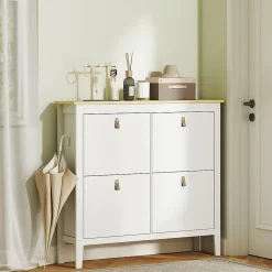 Meuble à chaussures armoire à chaussures 4 portes 4 étagères amovibles réglables dim. 105 x 24 x 95,5 cm blanc effet bois clair