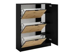 Meuble à chaussures avec 1 porte et 3 compartiments abattants - Naturel et Noir - JANAKIA